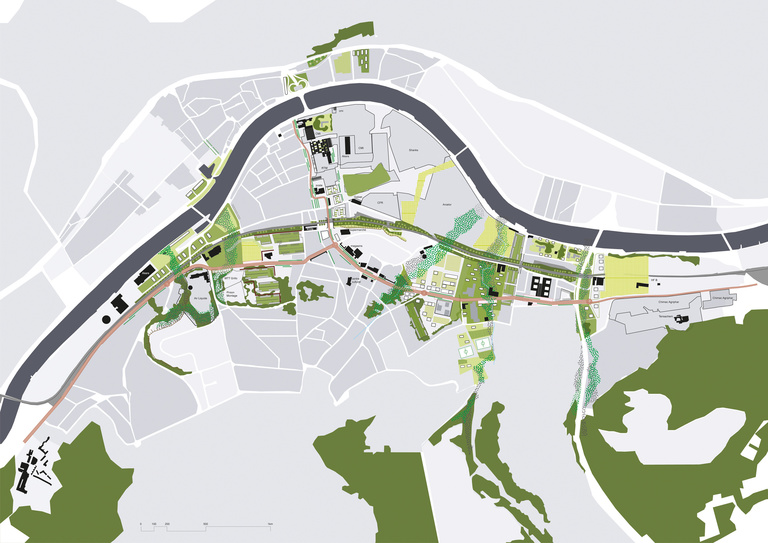 Carta - Reichen et Robert Associés - Reichen et Robert Associes -Amenagement urbain de la vallee Seresienne-Seraing-Belgique-plan vert.jpg